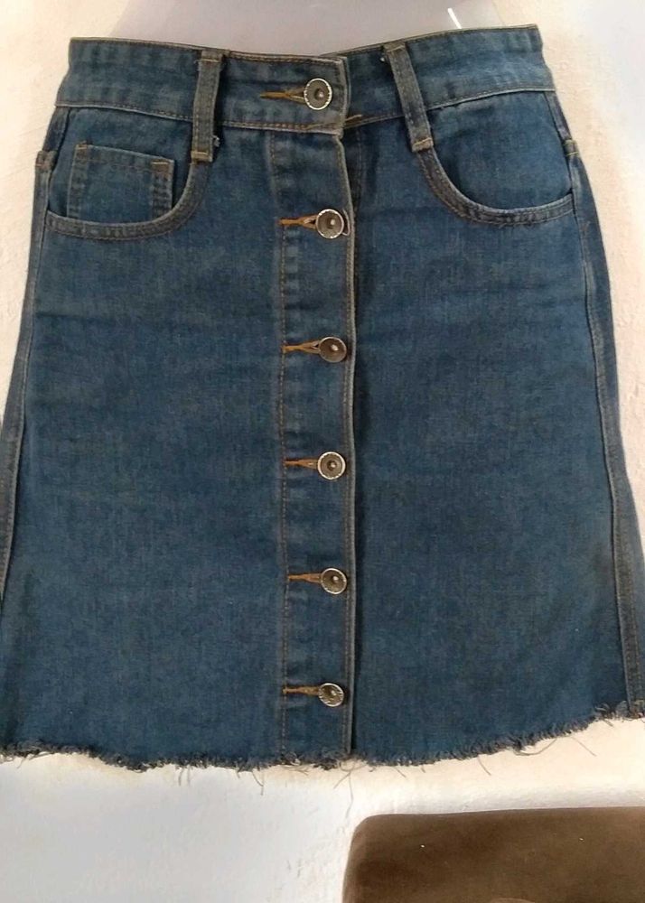 Denim Button-Front Skirt