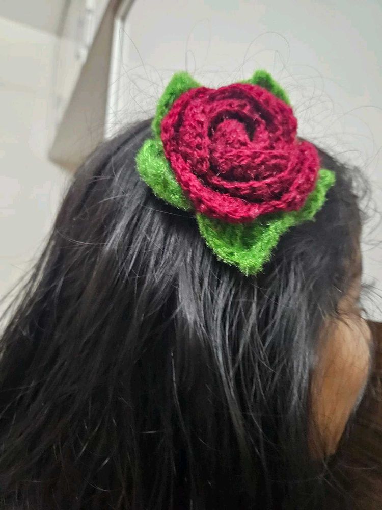 Crochet Rose Hair Clip