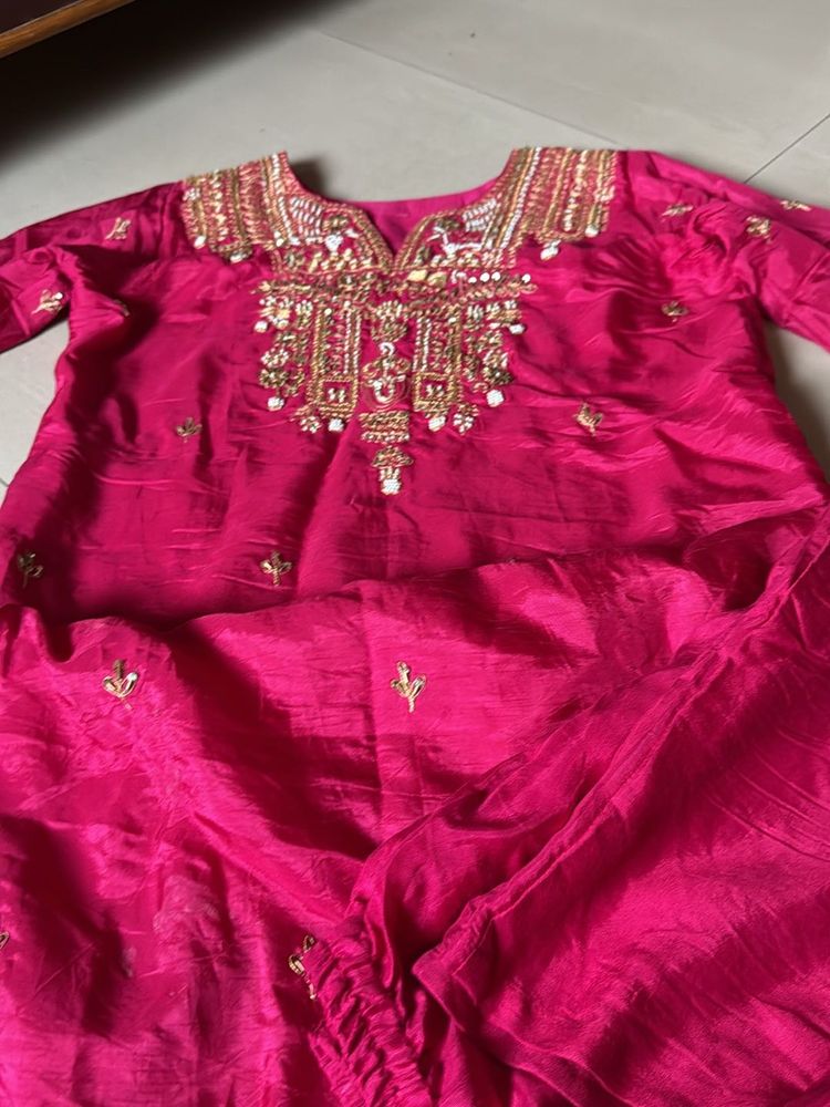 Pink Salwar Kameez with Gold Embroidery No Dupatta