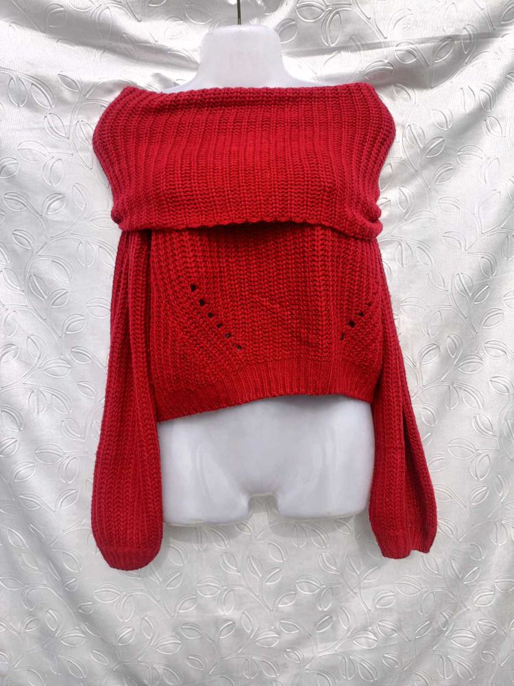 Red Off-Shoulder Knit Top