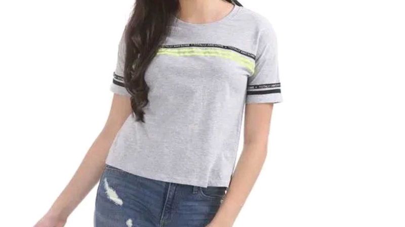 Gray Striped Graphic Tee
