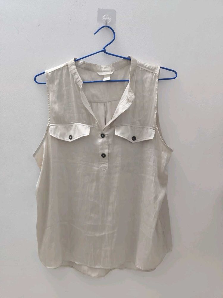 Combo Of Two Beige Satin Sleevless Tops