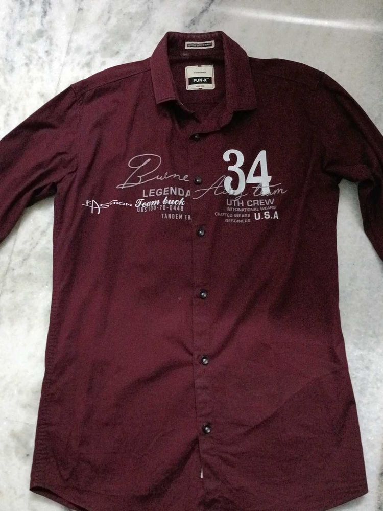 Fun-X Maroon Graphic Button-Down