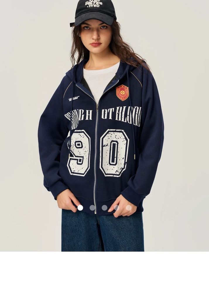 Navy Graphic Zip-Up Hoodie