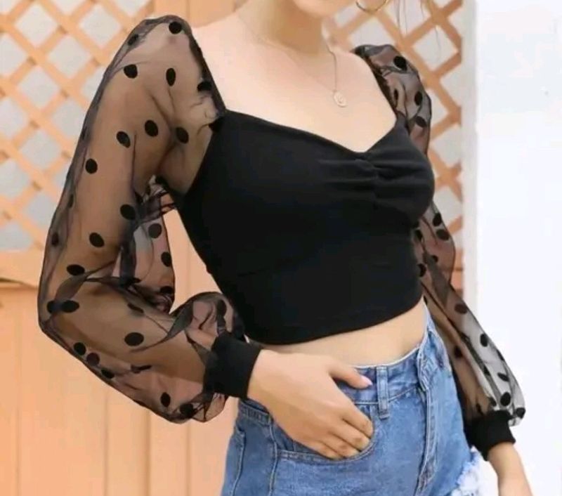 Polka Dot Mesh Sleeve Top