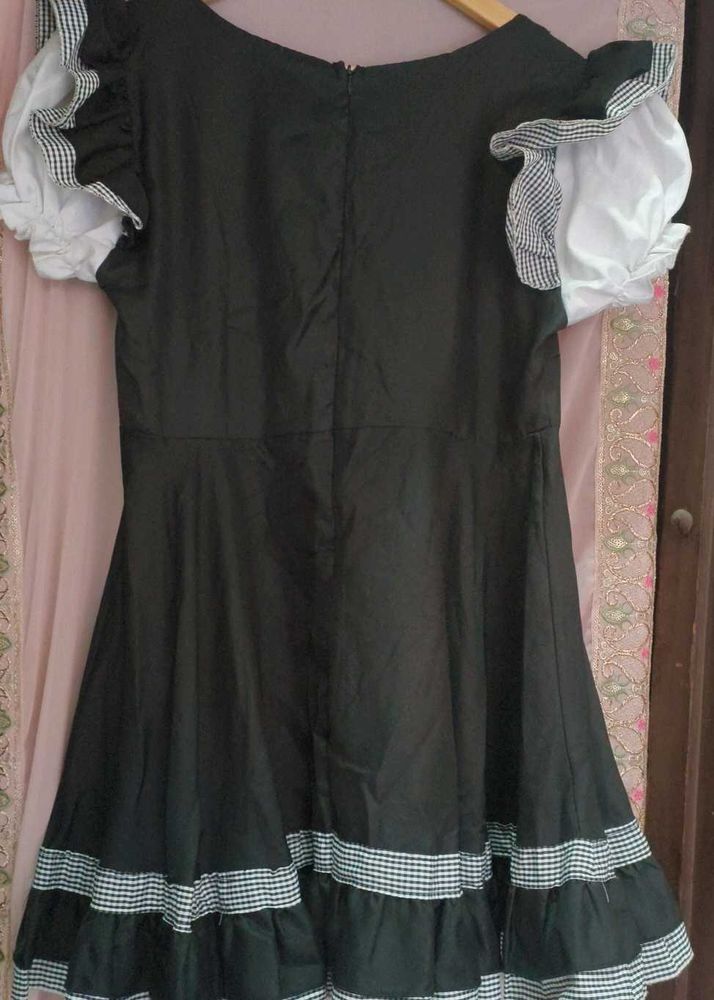 Black Dress with Gingham Trim