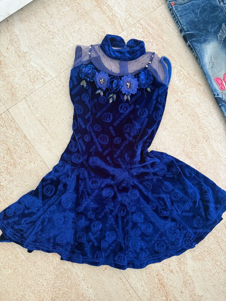 Blue Velvet Party Dress
