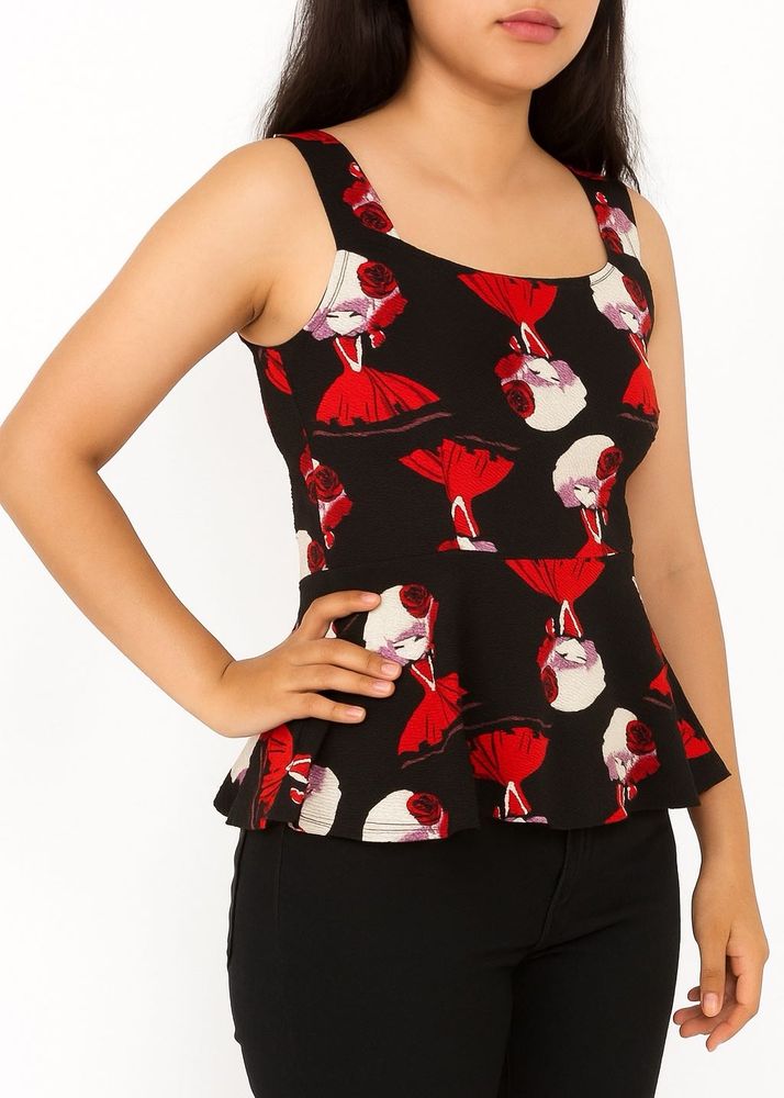 Cute Girl Print Peplum Top