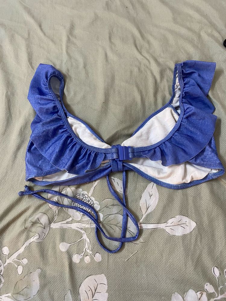 Blue Ruffle Bikini Top