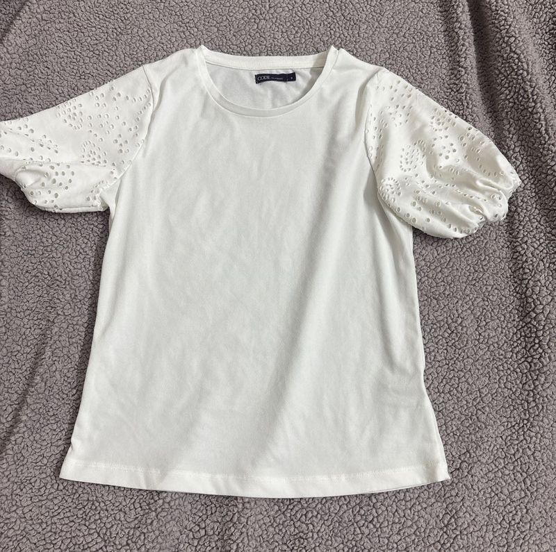 White Eyelet Sleeve Top