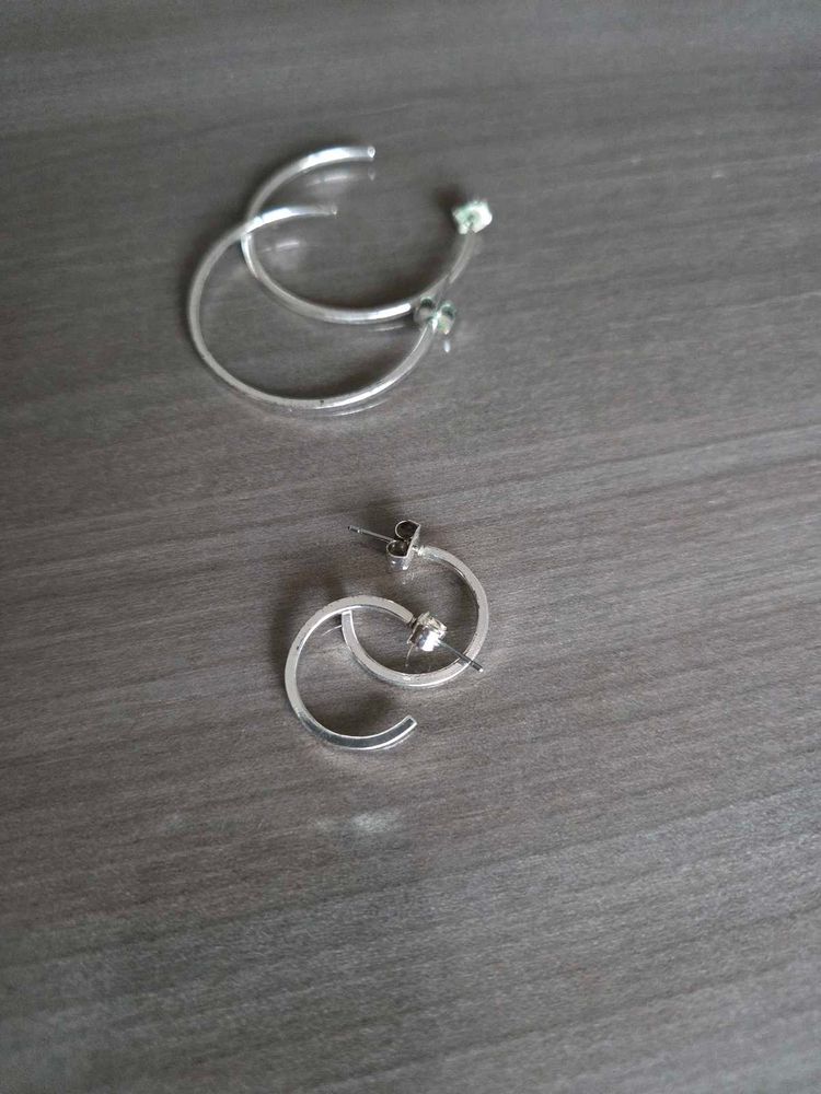 Silver Hoop Earrings Set 2 Small Medium