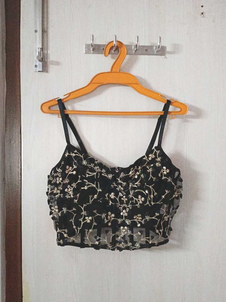 Embroidered Black Blouse | Party Top