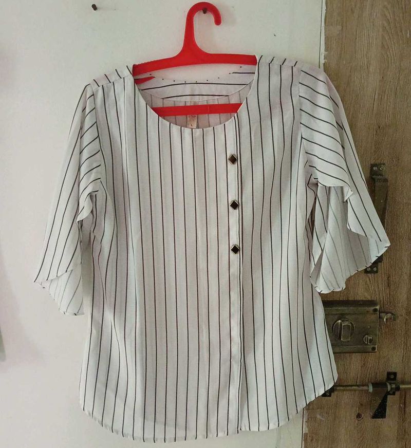 Striped Button Detail Top