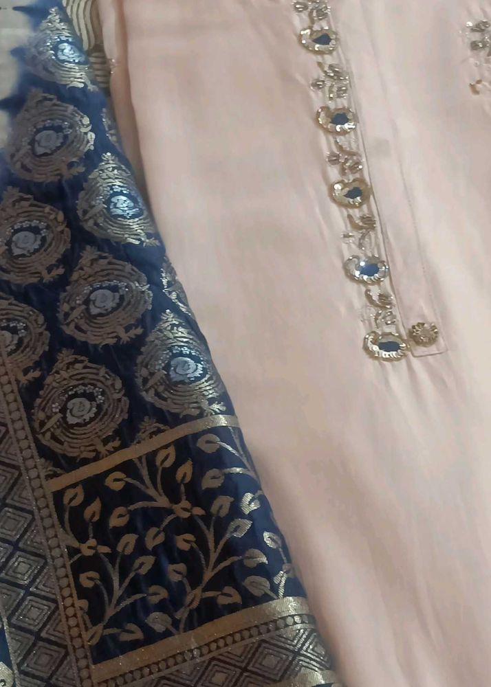 glass fabric suit with Banarasi dupatta