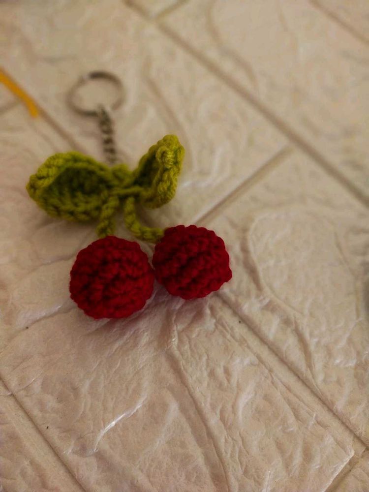 Crochet Cherry Keychain