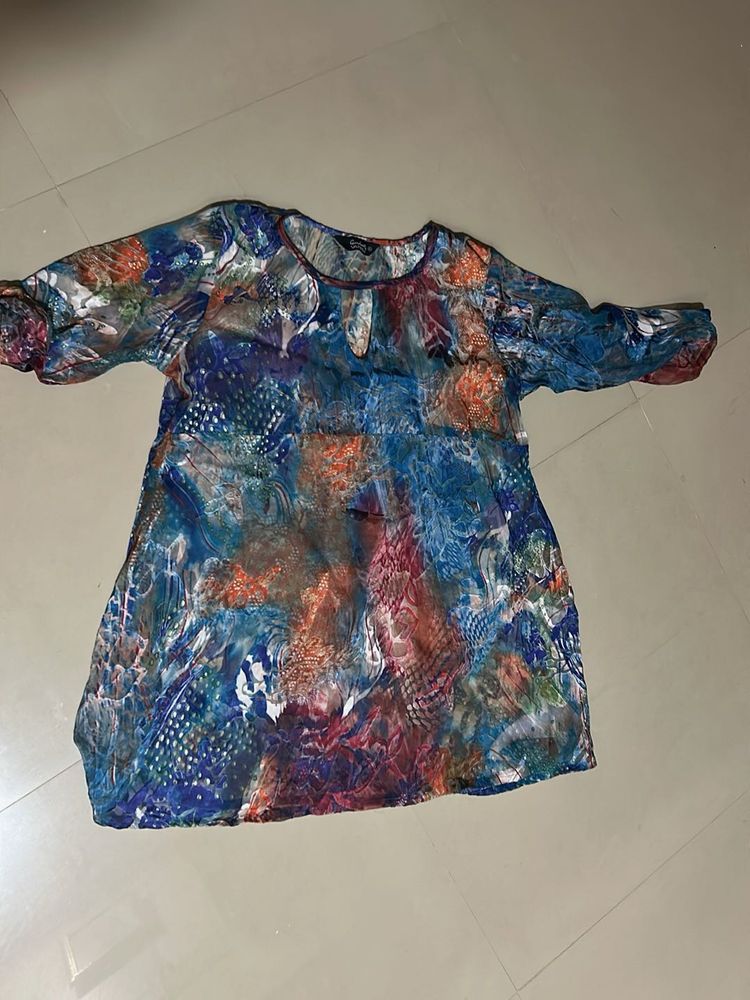 Blue Transparent Jcket Casual Top