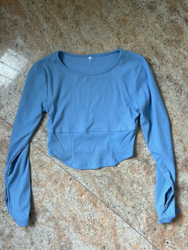Ribbed Blue Crop Top