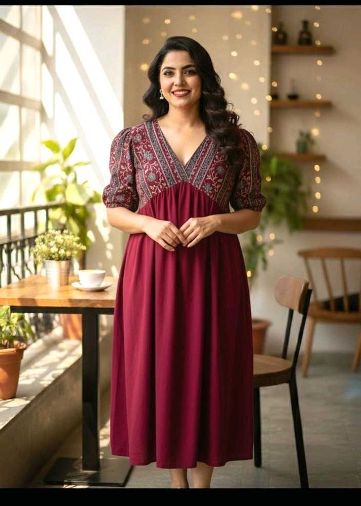 Sheetal Associates Magenta V-Neck Midi Dress