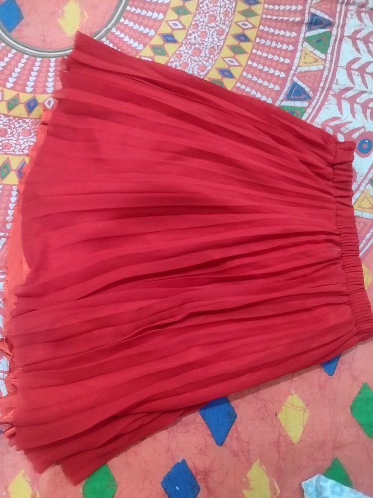 Red Pleated Skirt