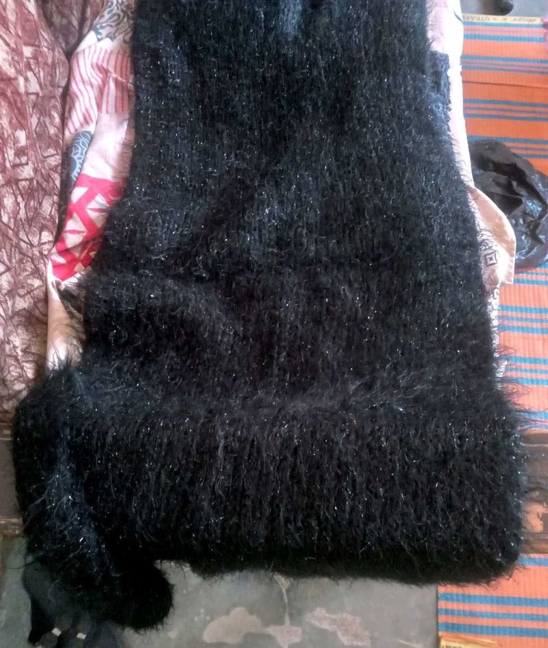 Cozy Black Knit fuzzy shawl