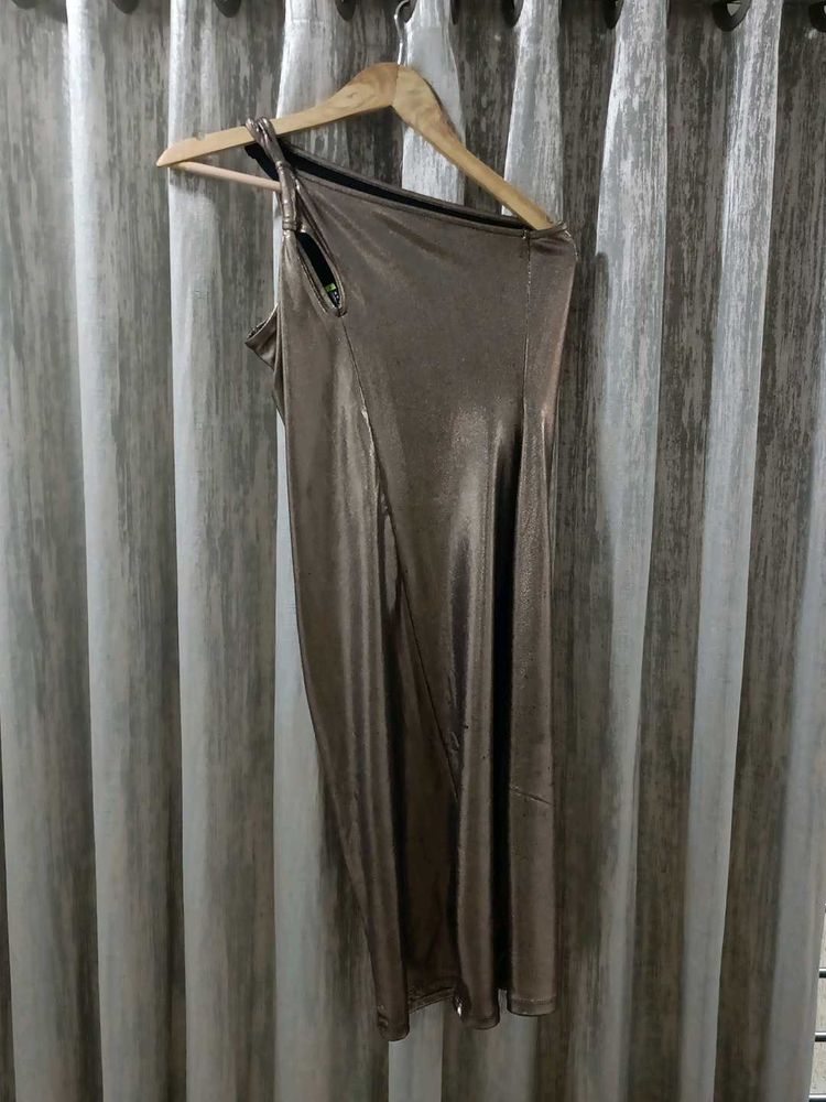Metallic Bronze One-Shoulder Dress