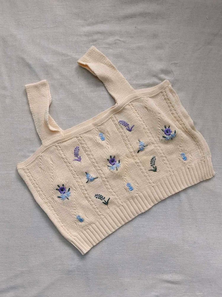 Floral Embroidered Knit Tank