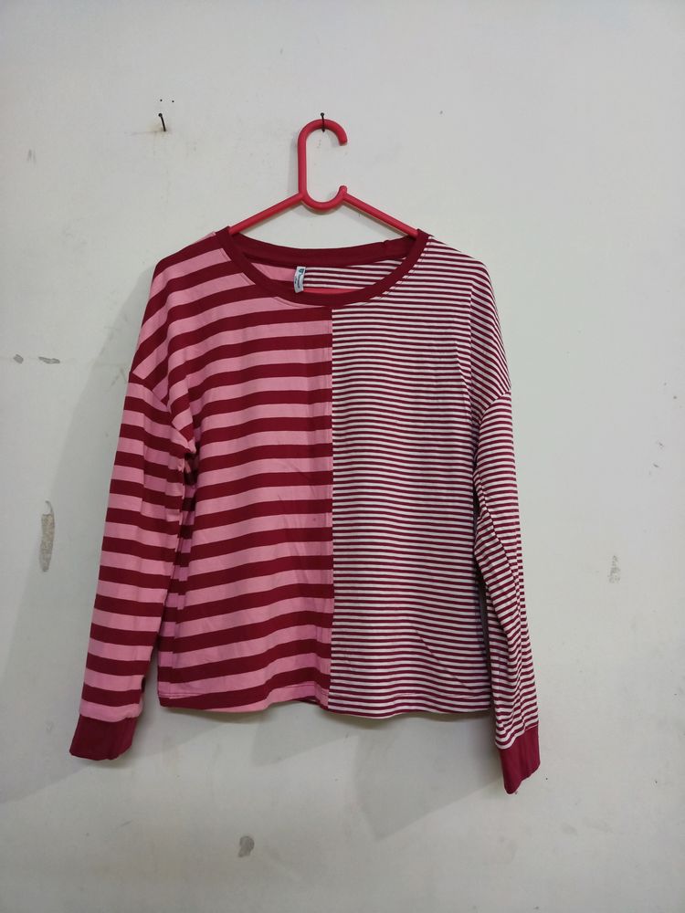 Teamsprit Tshirt Top , Striped Panelled Drop Shoul