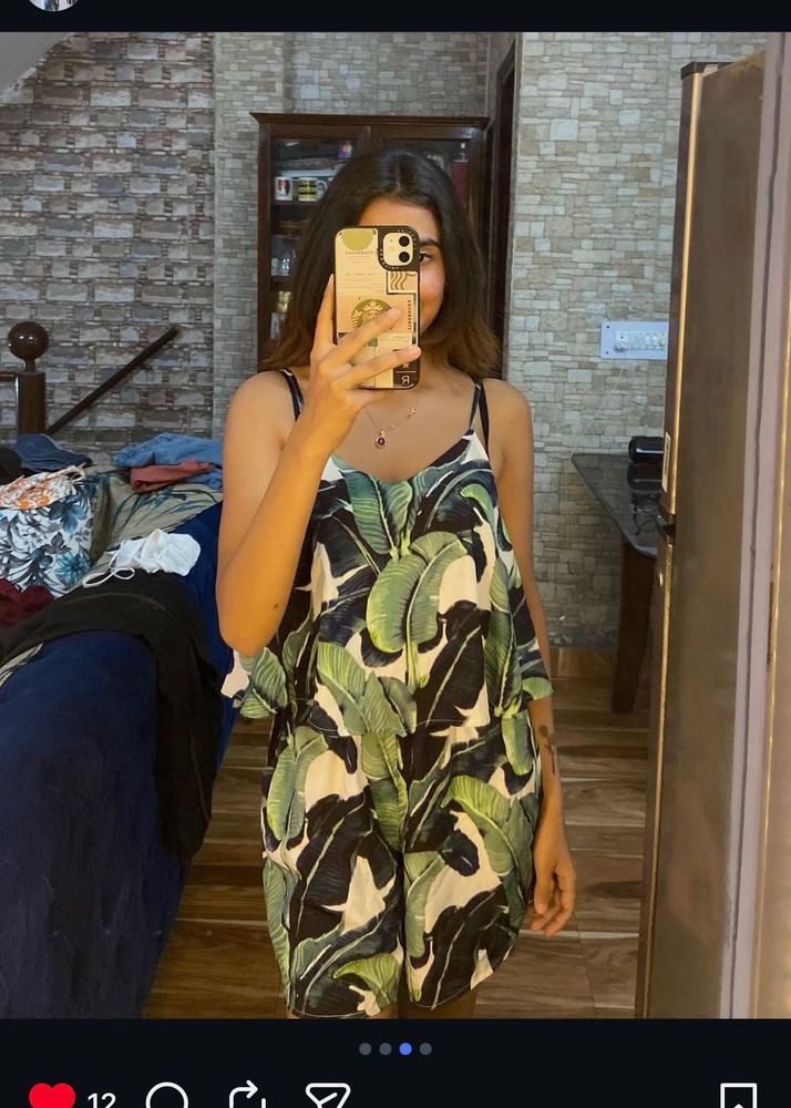 Tropical Print Sleeveless Dress