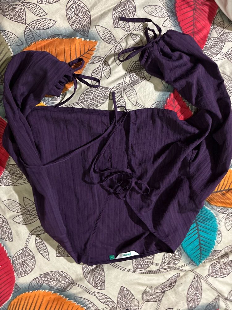 Purple Tie-Up Sleeve Corset Top