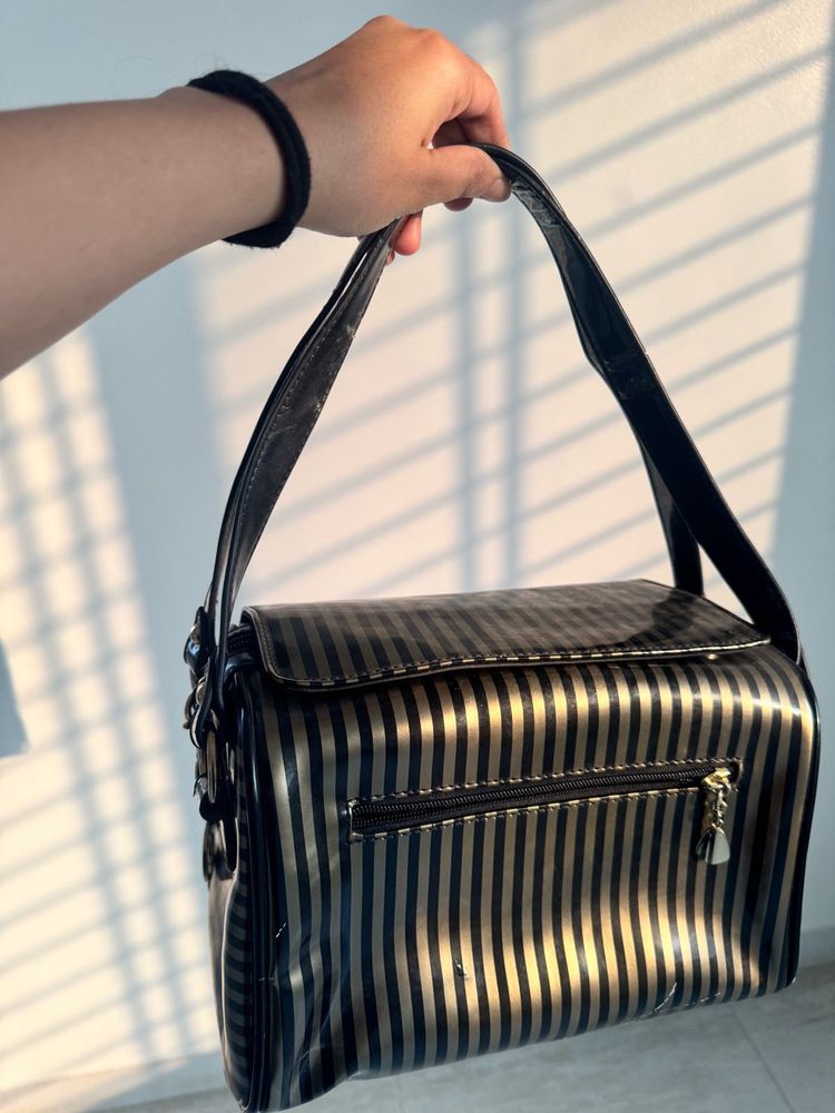 Striped Shoulder/ make up bag