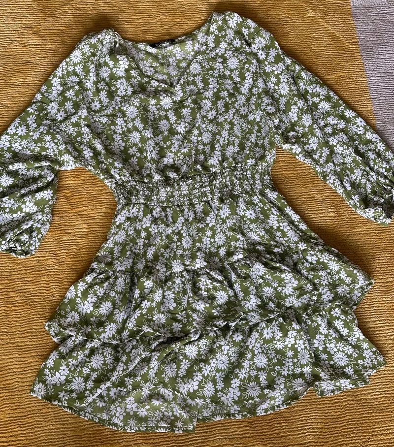 Green Floral Mini Dress