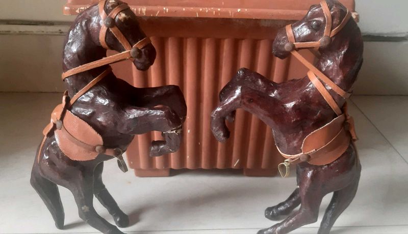 Showpiece - 2 Wooden Leather horses