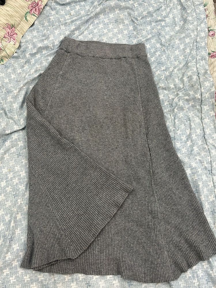 Gray Knit Midi Skirt