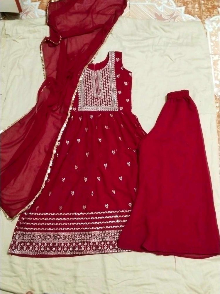 Maroon Embroidered Kurta Set