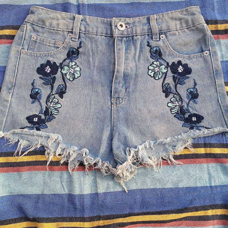 Embroidered Denim Shorts