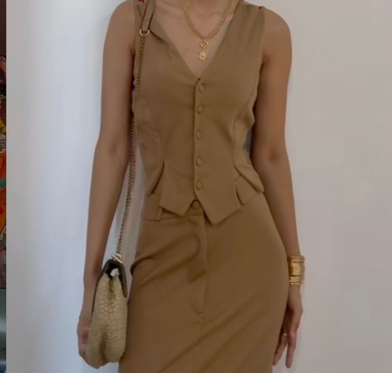 Brown Skirt And Vest Co-ord