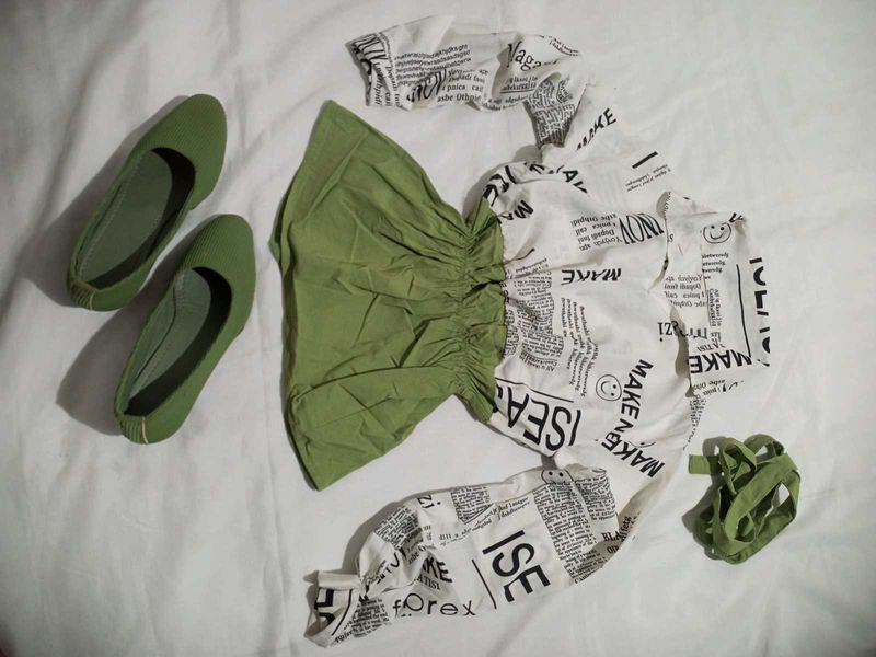 COMBO OLIVE CROP TOPAND BELT WITH OLIV SHOES