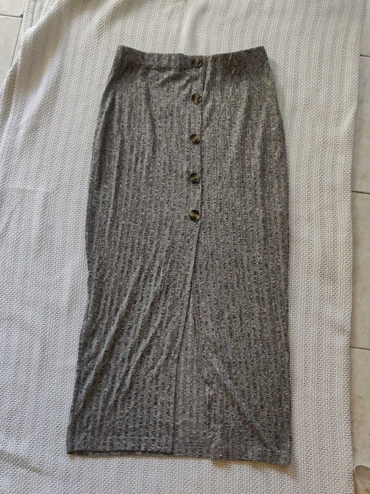 SHEIN Gray Button-Front Midi Skirt