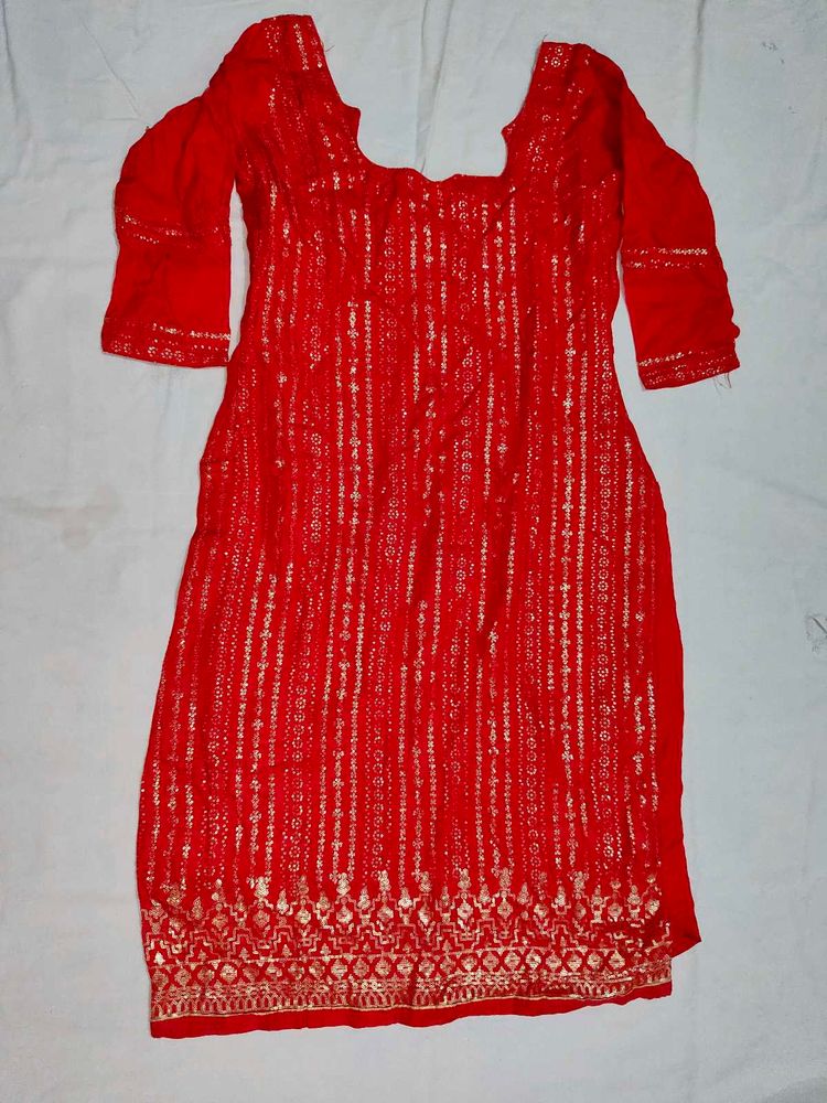 Red Suit Salwar Golden Sequins Work