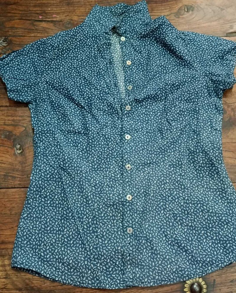 Blue Floral Short Sleeve Button Down