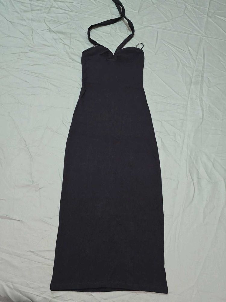 ZARA Black Halter Strechable Midi Dress