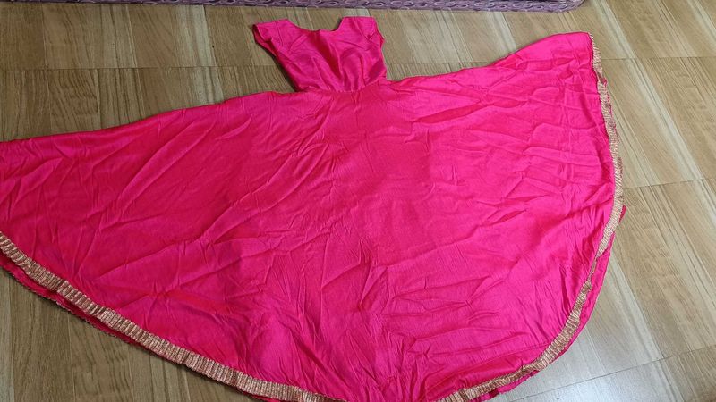 Vibrant Pink Anarkali Style Dress Gold Trim
