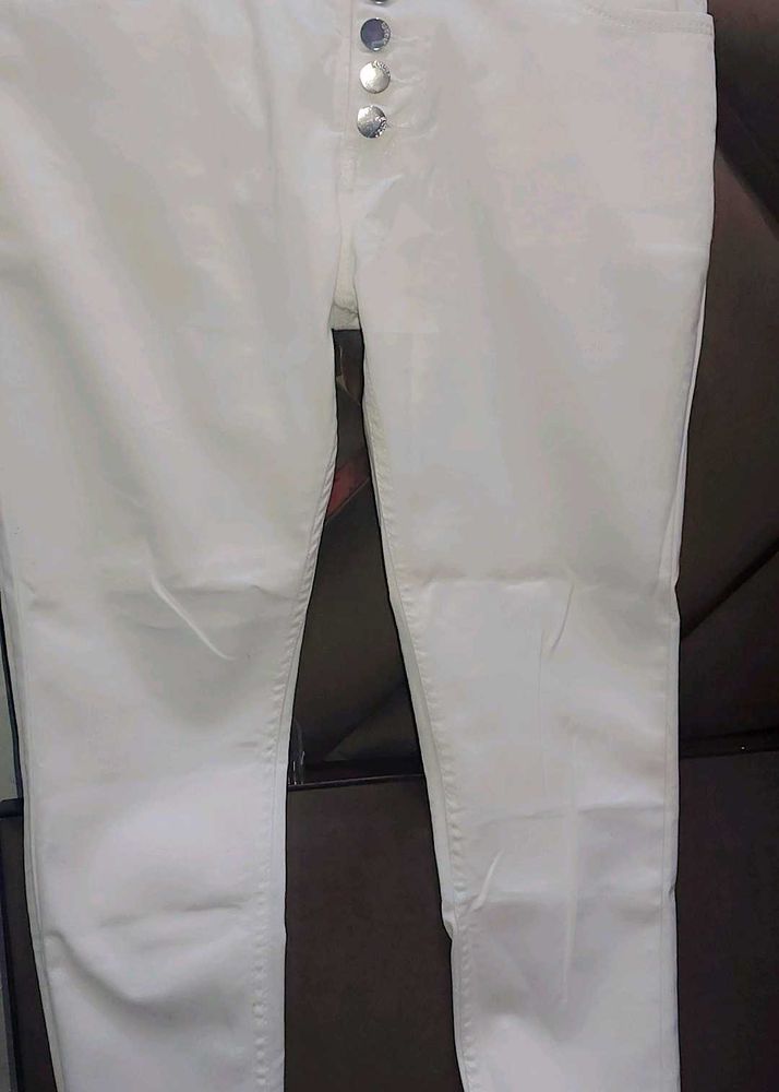 White Denim Button Fly Pants