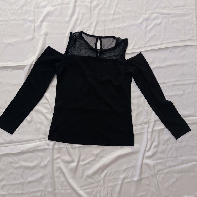 Off Shoulder Full sleeves Basic Black Tee
