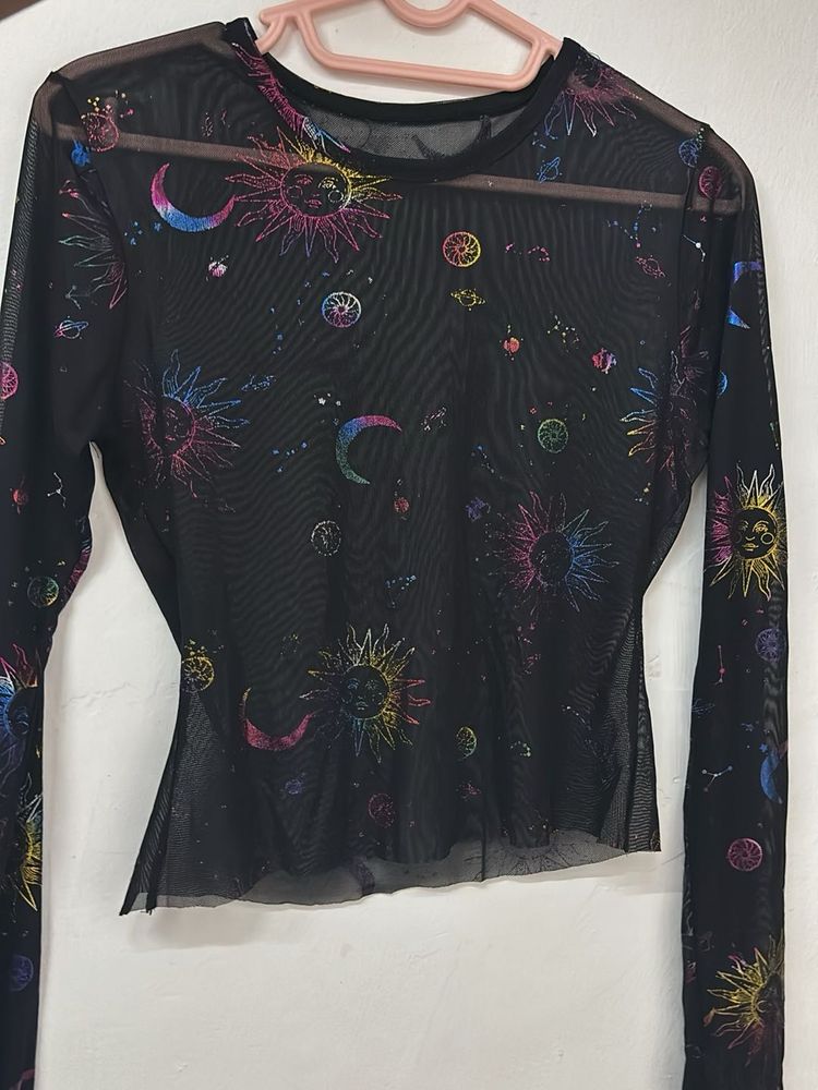 Celestial Print Mesh Top