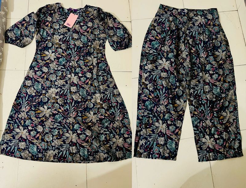XL Printed Floral Dress and Pants Set