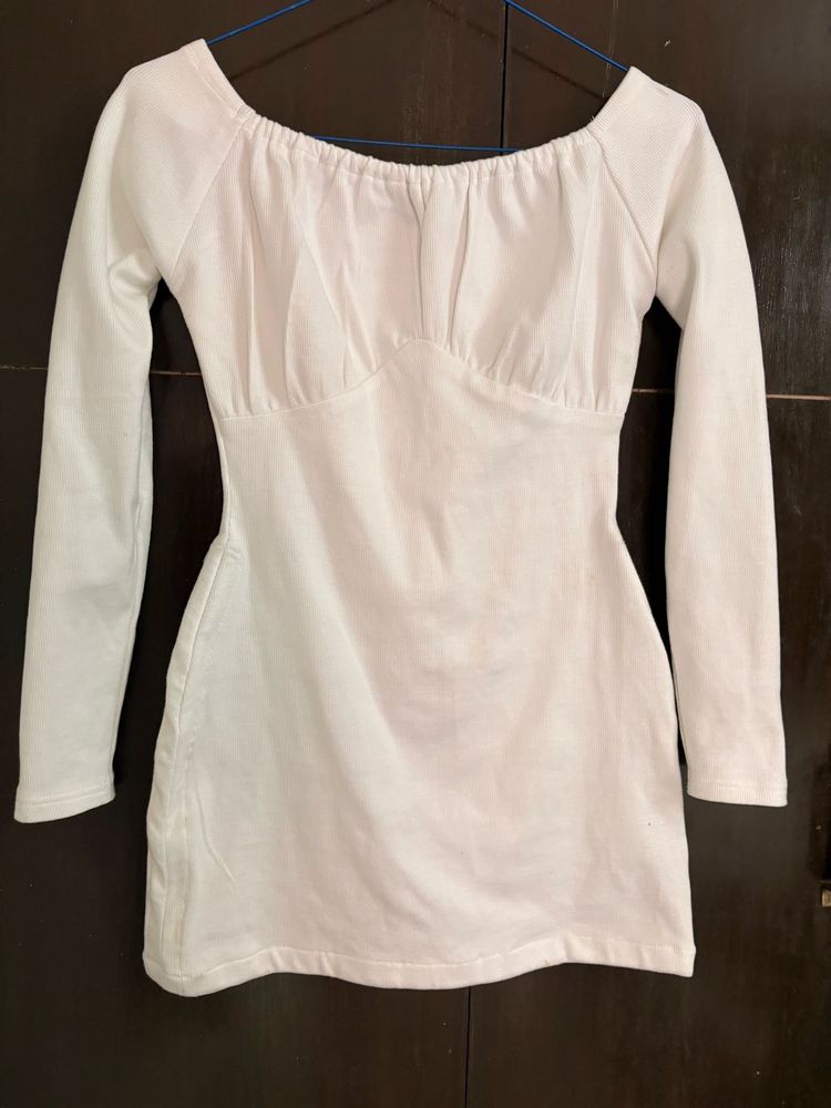 White Long Sleeve Mini Dress
