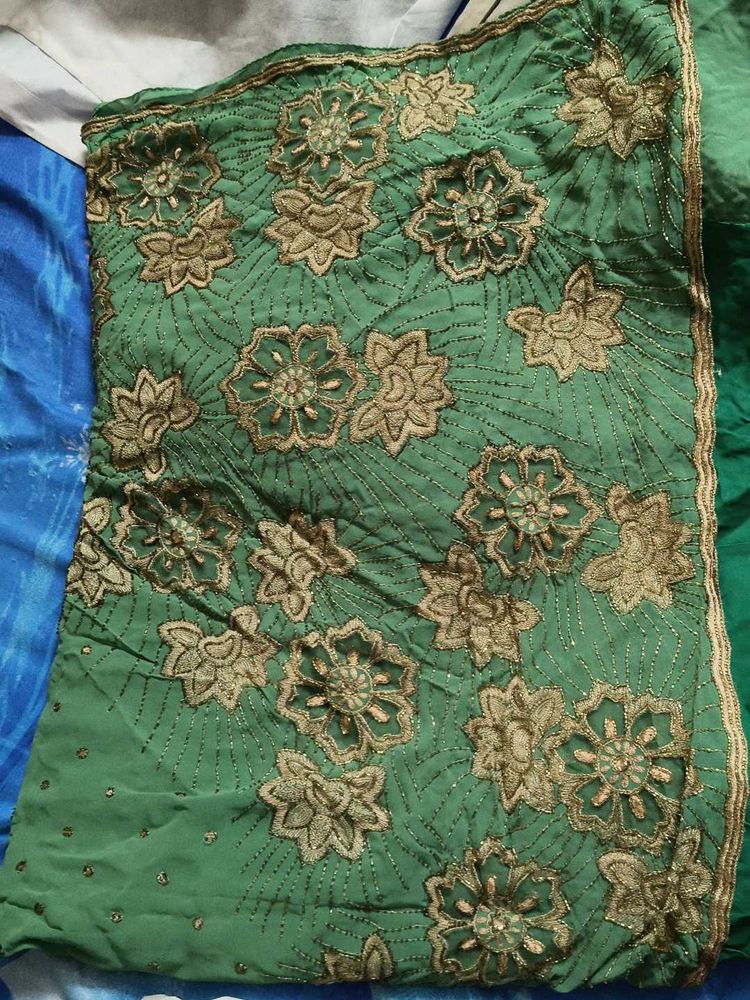 100% green georgette saree