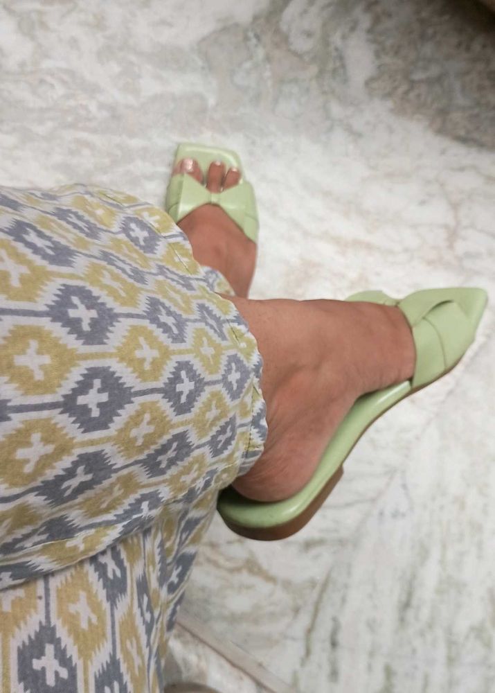 Green Woven Flat Sandals