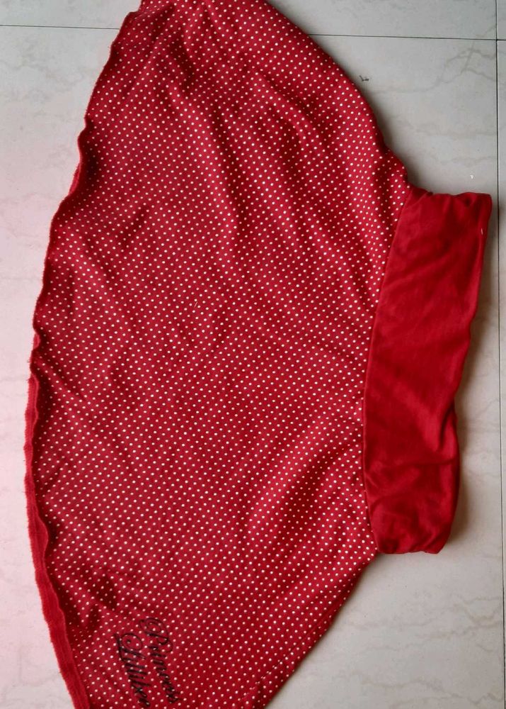 Red polka dots cotton skirt 10-11 yrs